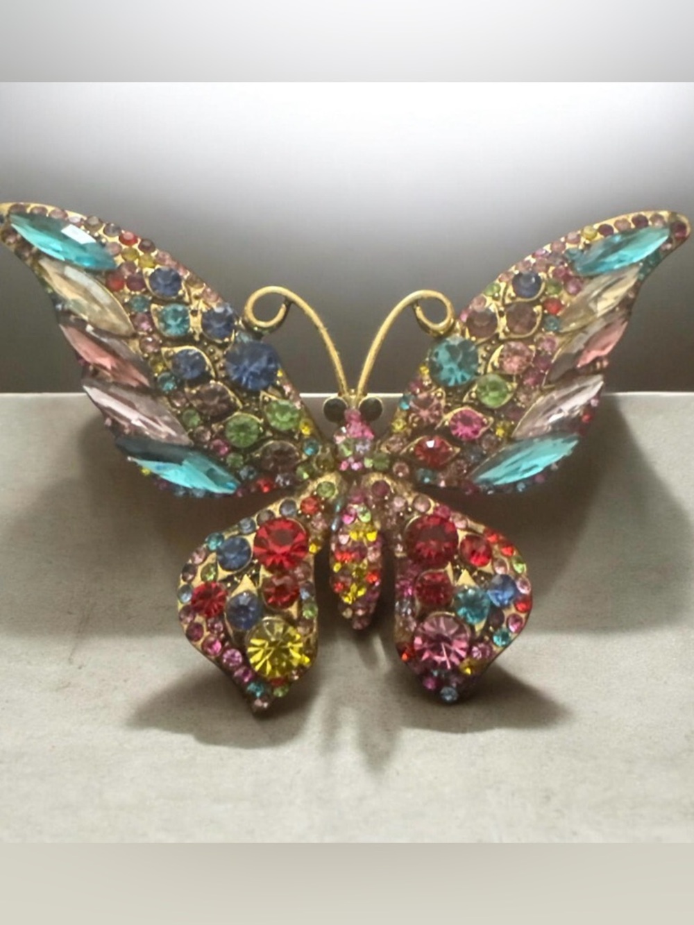 Multicolor Crystal Butterfly Brooch